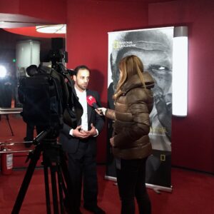 Izidor being interviewed on TV