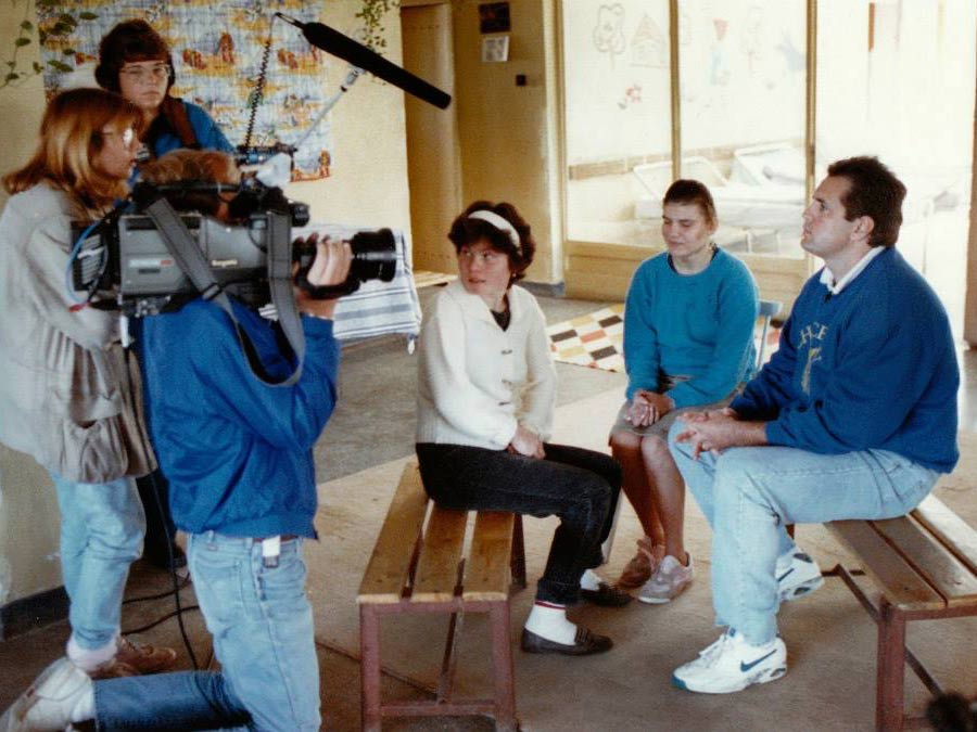 John interviewing children at orphanage